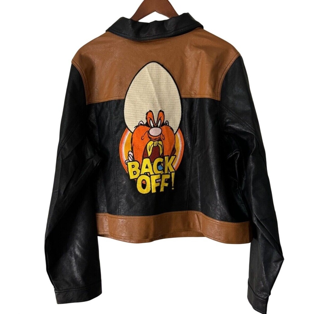 Unique Vintage Looney Tunes Bugs Bunny Back Off Leather Jacket XL - Picture 7 of 13